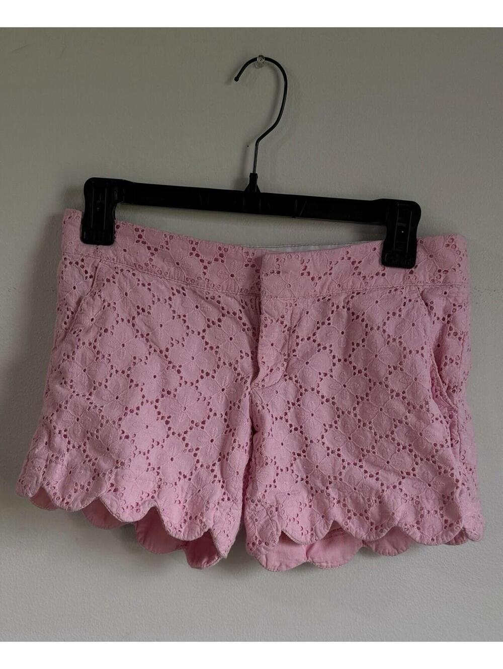 LILLY PULITZER 0 BUTTERCUP Cabana Pink Charleston Eyelet Scallop Hem Shorts